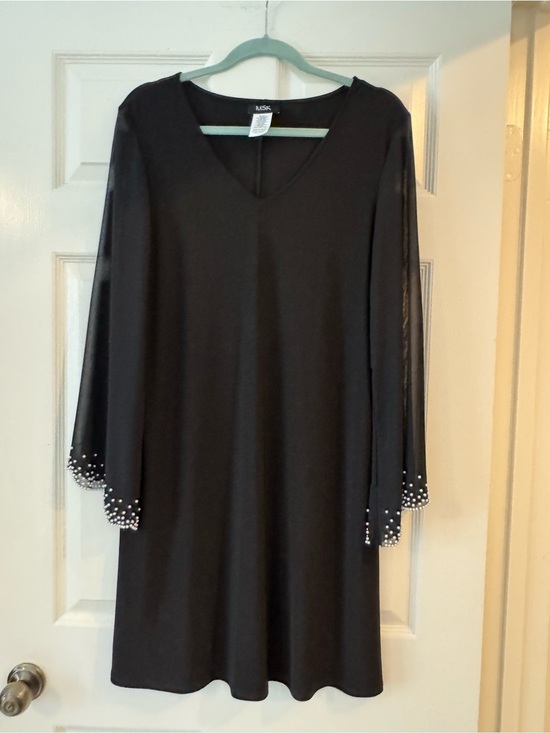 MSK Dresses & Skirts - Black V-Neck Dress with Embellished Pearl Sleeve